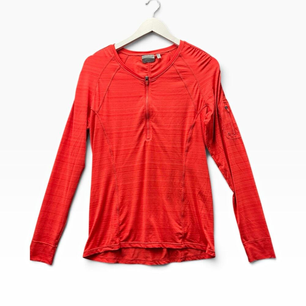 Athleta Women’s Size L Red Long Sleeve Zip Pullover Lightweight Jersey Raglan
